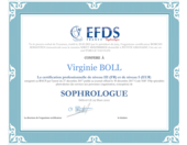 L'école française de sophrothérapie décerne à Virginie Boll la certification de sophrologue